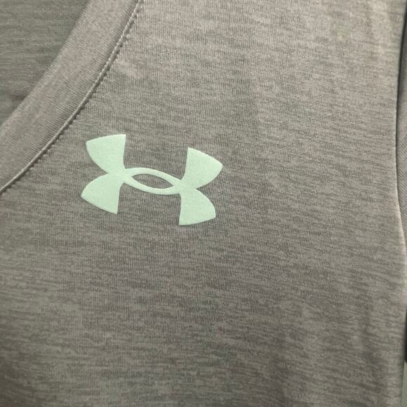 Under Armour Loose Size Small Gray V-Neck Lightweight Logo Tee Athletic - Picture 2 of 5